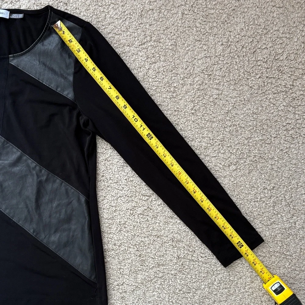 Calvin Klein Women's Black Long Sleeve Top with Faux Leather Details - Picture 7 of 7